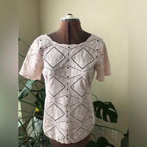J. Crew Pink Geometric Eyelet Top sz S